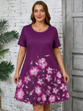 SHOWMALL Women's Plus Summer Dresses Short Sleeves Casual Midi Dress with Pockets