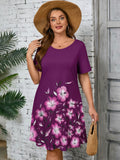 SHOWMALL Women's Plus Summer Dresses Short Sleeves Casual Midi Dress with Pockets