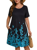 SHOWMALL Women's Plus Summer Dresses Short Sleeves Casual Midi Dress with Pockets