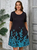 SHOWMALL Women's Plus Summer Dresses Short Sleeves Casual Midi Dress with Pockets