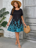 SHOWMALL Women's Plus Summer Dresses Short Sleeves Casual Midi Dress with Pockets