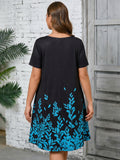 SHOWMALL Women's Plus Summer Dresses Short Sleeves Casual Midi Dress with Pockets
