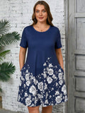 SHOWMALL Women's Plus Summer Dresses Short Sleeves Casual Midi Dress with Pockets