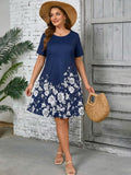 SHOWMALL Women's Plus Summer Dresses Short Sleeves Casual Midi Dress with Pockets