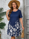 SHOWMALL Women's Plus Summer Dresses Short Sleeves Casual Midi Dress with Pockets