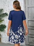 SHOWMALL Women's Plus Summer Dresses Short Sleeves Casual Midi Dress with Pockets