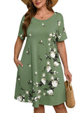 SHOWMALL Women's Plus Summer Dresses Short Sleeves Casual Midi Dress with Pockets