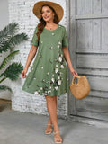 SHOWMALL Women's Plus Summer Dresses Short Sleeves Casual Midi Dress with Pockets