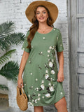 SHOWMALL Women's Plus Summer Dresses Short Sleeves Casual Midi Dress with Pockets