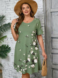 SHOWMALL Women's Plus Summer Dresses Short Sleeves Casual Midi Dress with Pockets