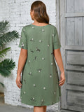SHOWMALL Women's Plus Summer Dresses Short Sleeves Casual Midi Dress with Pockets