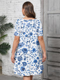 SHOWMALL Women's Plus Summer Dresses Short Sleeves Casual Midi Dress with Pockets