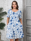 SHOWMALL Women's Plus Summer Dresses Short Sleeves Casual Midi Dress with Pockets