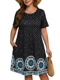 SHOWMALL Women's Plus Summer Dresses Short Sleeves Casual Midi Dress with Pockets