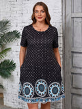 SHOWMALL Women's Plus Summer Dresses Short Sleeves Casual Midi Dress with Pockets