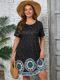 SHOWMALL Women's Plus Summer Dresses Short Sleeves Casual Midi Dress with Pockets