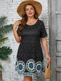 SHOWMALL Women's Plus Summer Dresses Short Sleeves Casual Midi Dress with Pockets