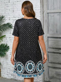 SHOWMALL Women's Plus Summer Dresses Short Sleeves Casual Midi Dress with Pockets