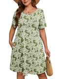 SHOWMALL Women's Plus Summer Dresses Short Sleeves Casual Midi Dress with Pockets