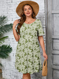 SHOWMALL Women's Plus Summer Dresses Short Sleeves Casual Midi Dress with Pockets