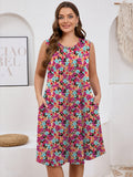 SHOWMALL Women's Plus Sundress Summer Casual Crew Neck Sleeveless Tank Dress