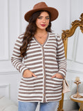 SHOWMALL Plus Size Ribbed Knit Cardigan for Women, Long Sleeve Button Down Stripe Fuzzy Sweater