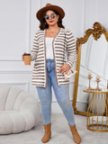 SHOWMALL Plus Size Ribbed Knit Cardigan for Women, Long Sleeve Button Down Stripe Fuzzy Sweater