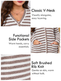 SHOWMALL Plus Size Ribbed Knit Cardigan for Women, Long Sleeve Button Down Stripe Fuzzy Sweater