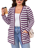 SHOWMALL Plus Size Ribbed Knit Cardigan for Women, Long Sleeve Button Down Stripe Fuzzy Sweater