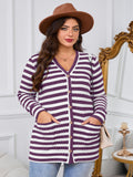 SHOWMALL Plus Size Ribbed Knit Cardigan for Women, Long Sleeve Button Down Stripe Fuzzy Sweater