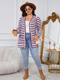 SHOWMALL Plus Size Ribbed Knit Cardigan for Women, Long Sleeve Button Down Stripe Fuzzy Sweater