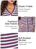 SHOWMALL Plus Size Ribbed Knit Cardigan for Women, Long Sleeve Button Down Stripe Fuzzy Sweater