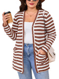 SHOWMALL Plus Size Ribbed Knit Cardigan for Women, Long Sleeve Button Down Stripe Fuzzy Sweater