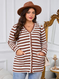 SHOWMALL Plus Size Ribbed Knit Cardigan for Women, Long Sleeve Button Down Stripe Fuzzy Sweater