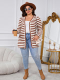 SHOWMALL Plus Size Ribbed Knit Cardigan for Women, Long Sleeve Button Down Stripe Fuzzy Sweater