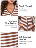 SHOWMALL Plus Size Ribbed Knit Cardigan for Women, Long Sleeve Button Down Stripe Fuzzy Sweater