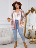 SHOWMALL Plus Size Ribbed Knit Cardigan for Women, Long Sleeve Button Down Stripe Fuzzy Sweater