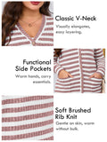 SHOWMALL Plus Size Ribbed Knit Cardigan for Women, Long Sleeve Button Down Stripe Fuzzy Sweater