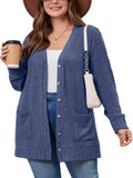 SHOWMALL Women's Plus Size Open Front Cardigan, Ribbed Long Sleeve Casual Sweater