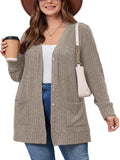 SHOWMALL Women's Plus Size Open Front Cardigan, Ribbed Long Sleeve Casual Sweater