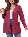 SHOWMALL Women's Plus Size Open Front Cardigan, Ribbed Long Sleeve Casual Sweater