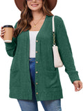 SHOWMALL Women's Plus Size Open Front Cardigan, Ribbed Long Sleeve Casual Sweater
