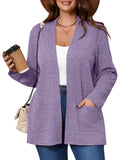 SHOWMALL Women's Plus Open Front Fall Cardigan V Neck Sweater Long Sleeve Causal Soft Outwear Tops