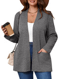 SHOWMALL Women's Plus Open Front Fall Cardigan V Neck Sweater Long Sleeve Causal Soft Outwear Tops