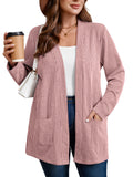 SHOWMALL Women's Plus Open Front Fall Cardigan Button Down Stripe Outwear Tops