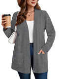 SHOWMALL Women's Plus Open Front Fall Cardigan Button Down Stripe Outwear Tops