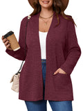 SHOWMALL Women's Plus Open Front Fall Cardigan V Neck Sweater Long Sleeve Causal Soft Outwear Tops