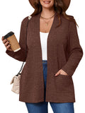 SHOWMALL Women's Plus Open Front Fall Cardigan V Neck Sweater Long Sleeve Causal Soft Outwear Tops
