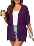Women Plus Size Lightweight Cardigan Summer Short Sleeve Open Front Cardigan with Pockets