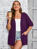 Women Plus Size Lightweight Cardigan Summer Short Sleeve Open Front Cardigan with Pockets